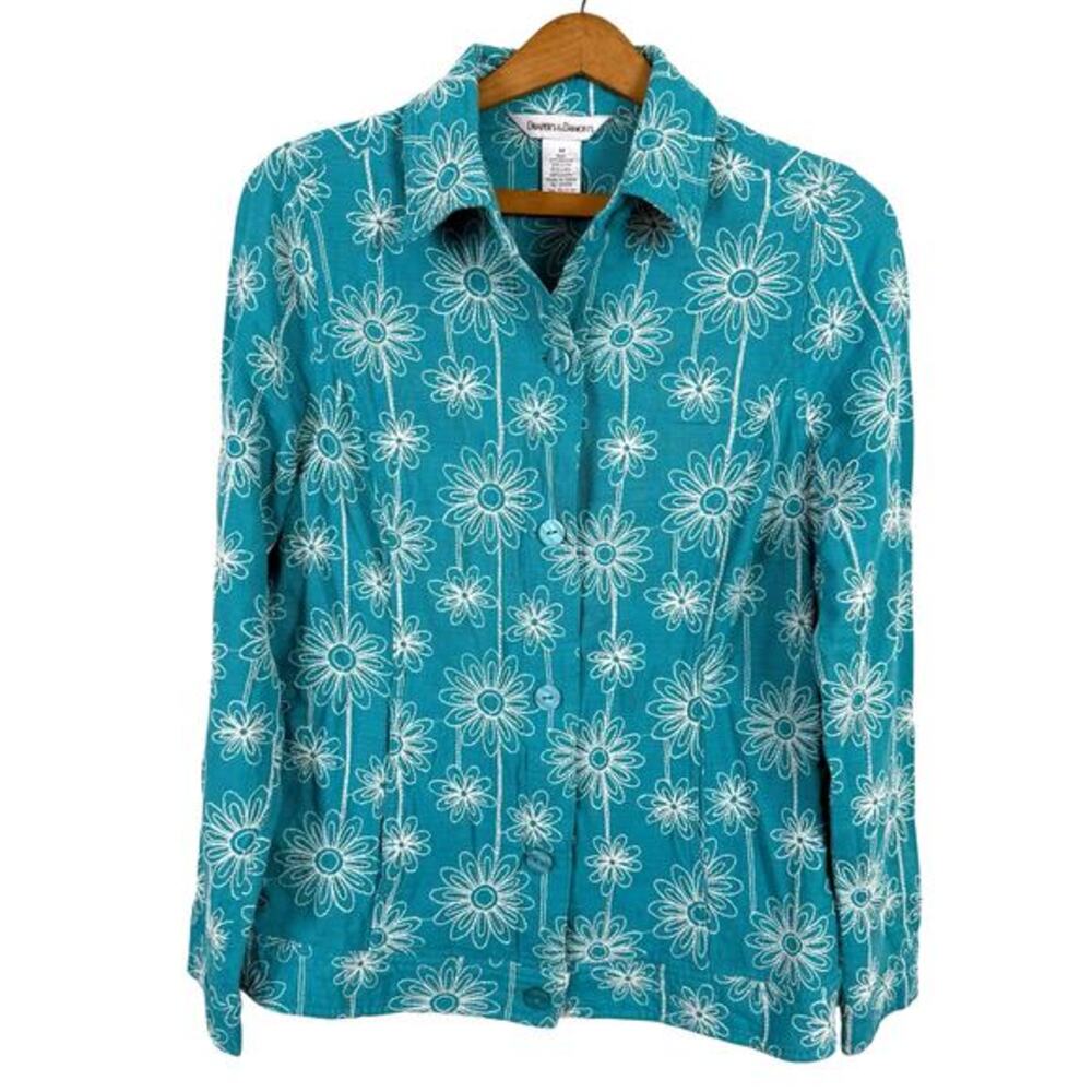 Drapers & Damon's Women Floral Jacket‎ Top Medium Linen Blend Embroidered Beach